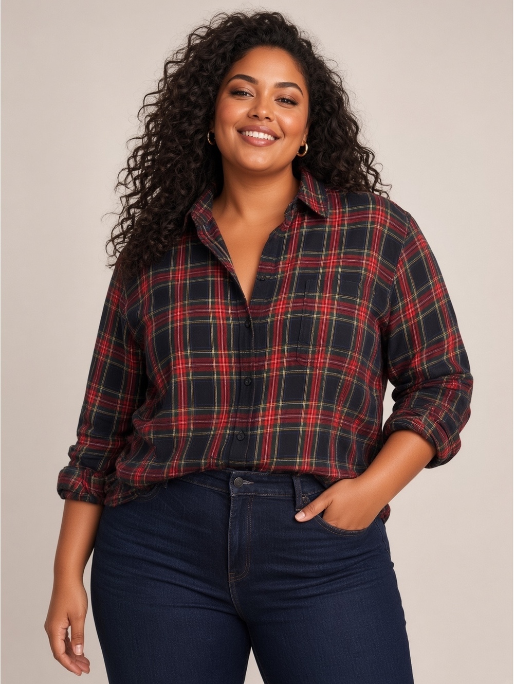 Ralph Lauren Red and Navy Plaid Button-Down Shirt